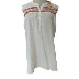 Aventura Hudson Tank Top NWT XL White Organic Cotton Embroidered Detail